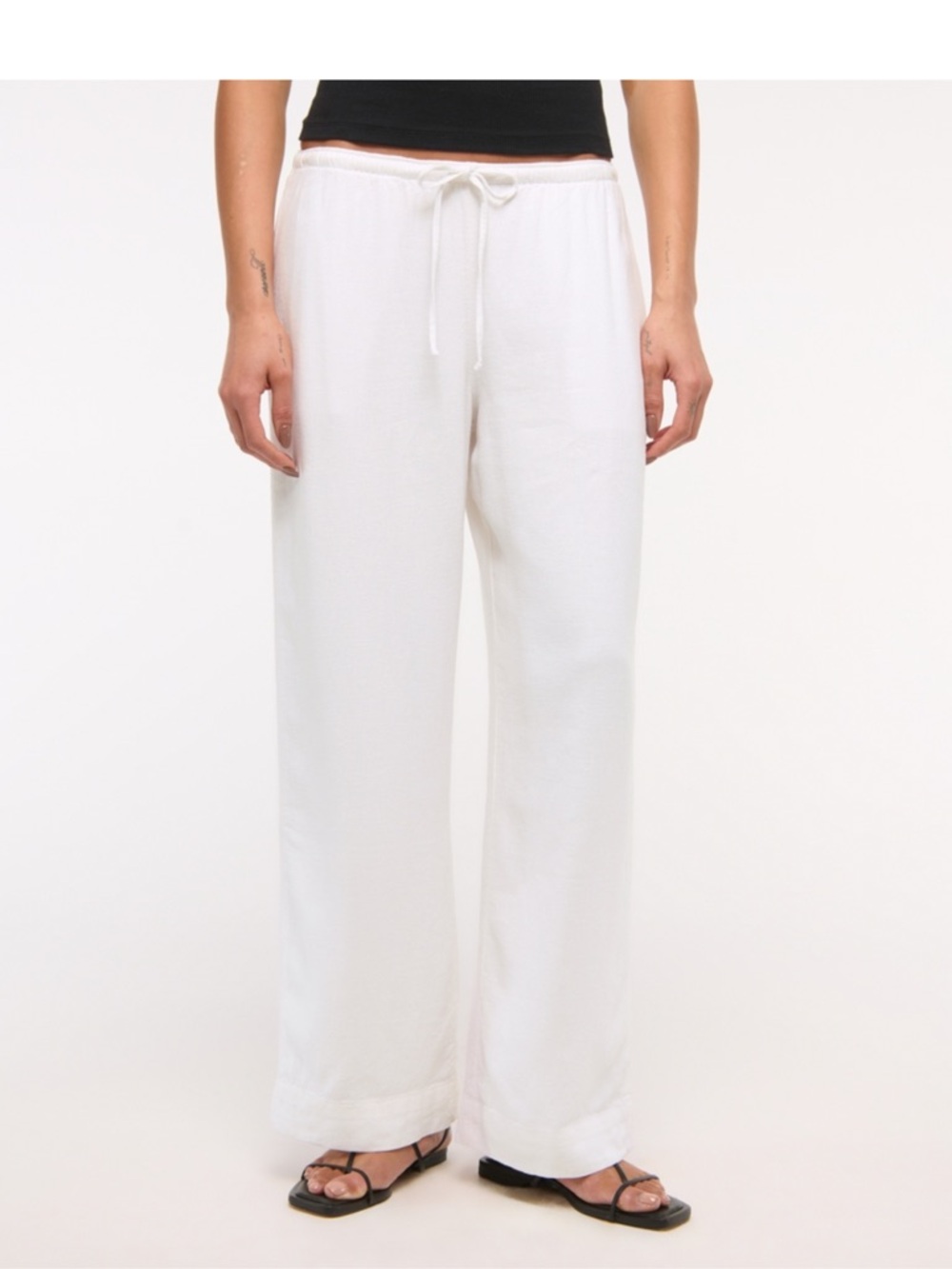 Abercrombie & Fitch White Linen Blend Pull On Pant